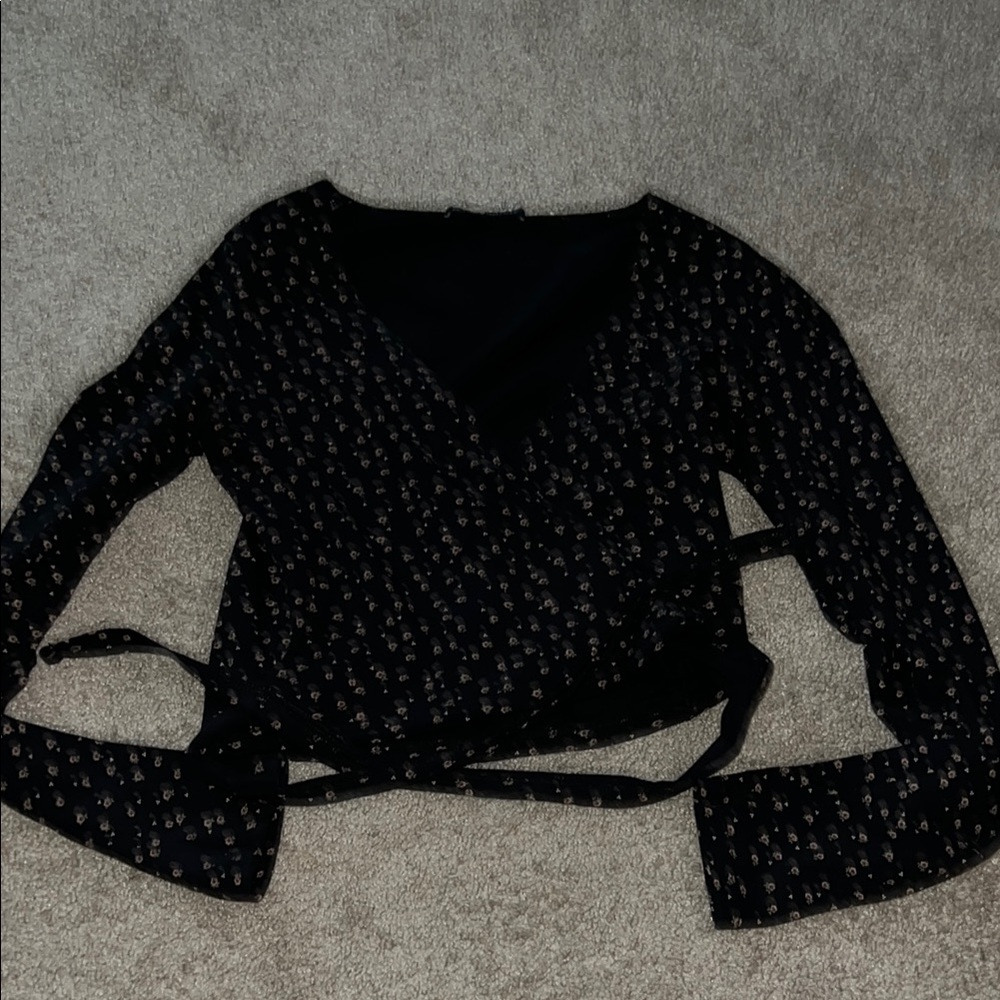 Black Floral Wrap Top